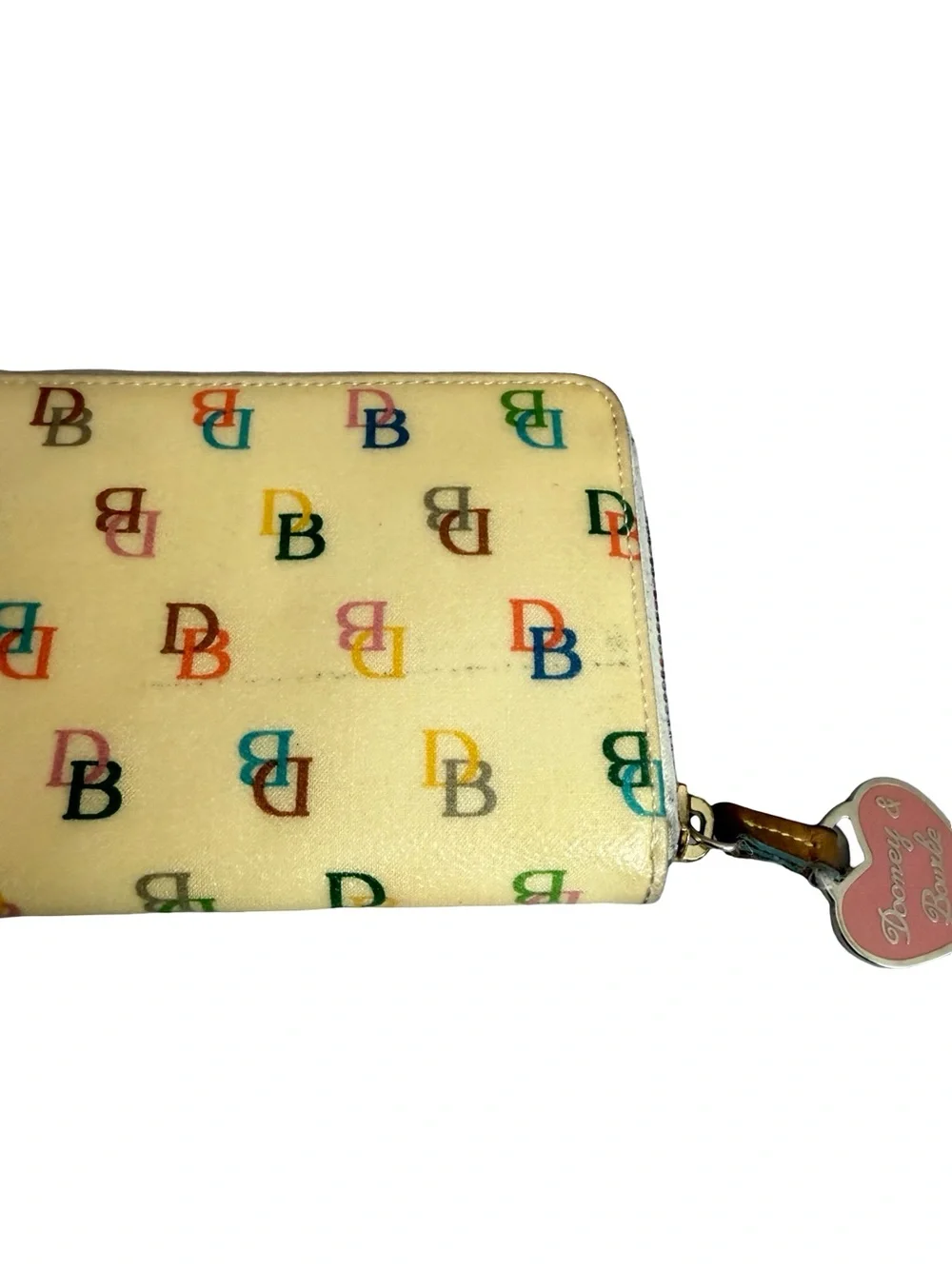 Dooney & Bourke Cream Multicolor Signature Print Zip Around Wallet Women's